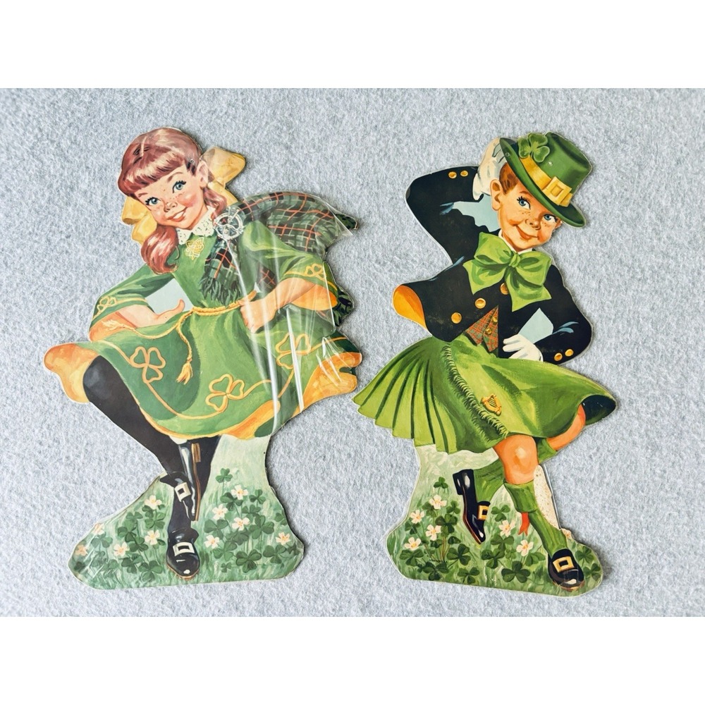 Vintage 1960's St Patrick's‎ Day Cutouts Irish By Dennison - Boy & Girl Die Cuts